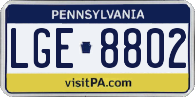 PA license plate LGE8802