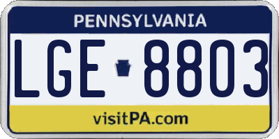 PA license plate LGE8803
