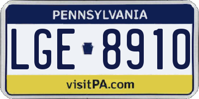 PA license plate LGE8910