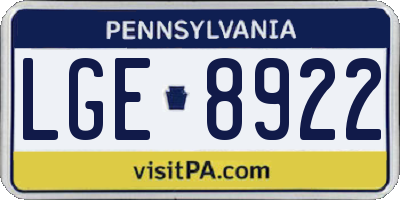 PA license plate LGE8922