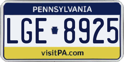 PA license plate LGE8925