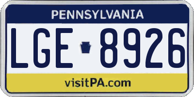 PA license plate LGE8926