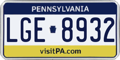 PA license plate LGE8932