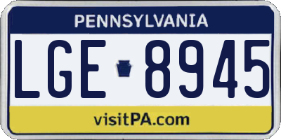 PA license plate LGE8945