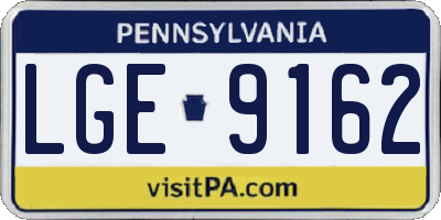 PA license plate LGE9162