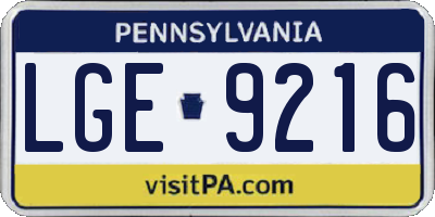 PA license plate LGE9216