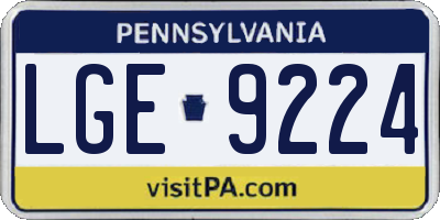PA license plate LGE9224