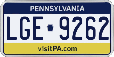 PA license plate LGE9262