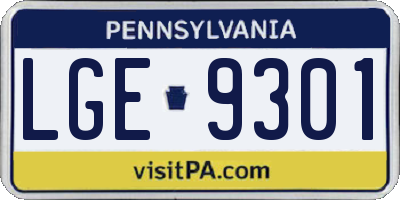 PA license plate LGE9301