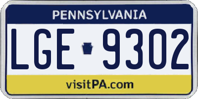PA license plate LGE9302