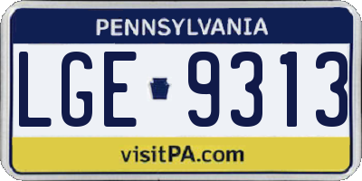 PA license plate LGE9313