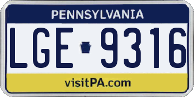 PA license plate LGE9316