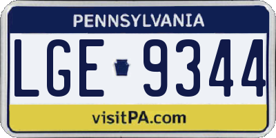PA license plate LGE9344