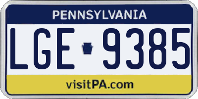 PA license plate LGE9385