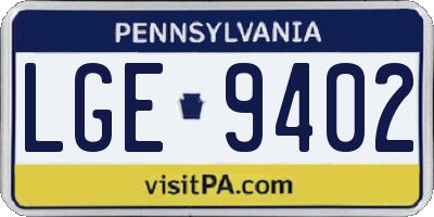 PA license plate LGE9402