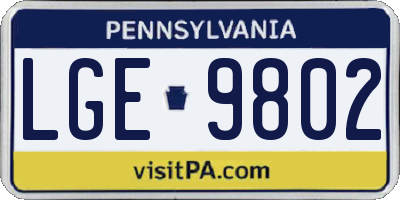 PA license plate LGE9802