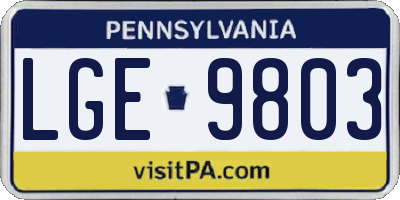 PA license plate LGE9803