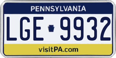 PA license plate LGE9932