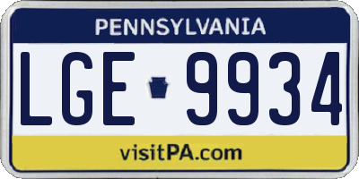 PA license plate LGE9934