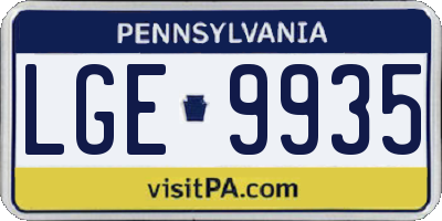 PA license plate LGE9935
