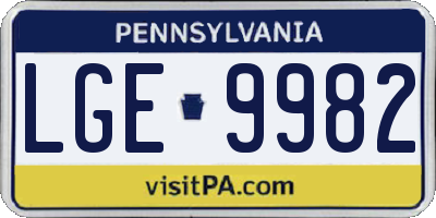 PA license plate LGE9982