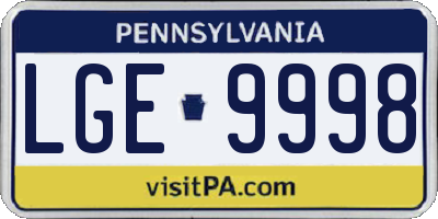 PA license plate LGE9998