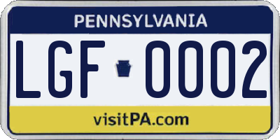 PA license plate LGF0002