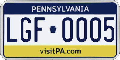 PA license plate LGF0005