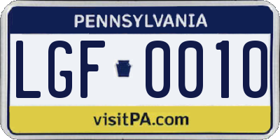 PA license plate LGF0010