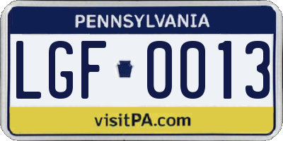 PA license plate LGF0013