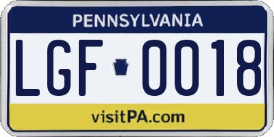 PA license plate LGF0018