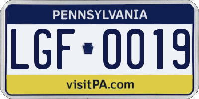 PA license plate LGF0019
