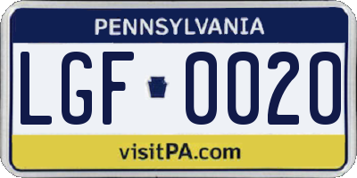 PA license plate LGF0020
