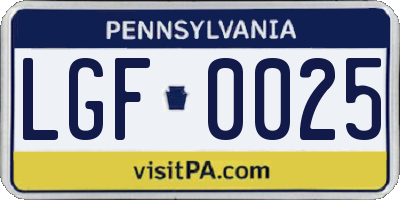 PA license plate LGF0025