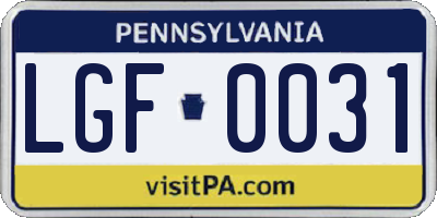 PA license plate LGF0031