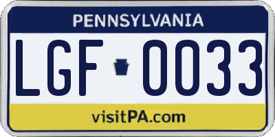 PA license plate LGF0033