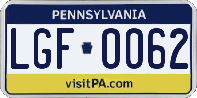 PA license plate LGF0062