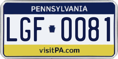 PA license plate LGF0081