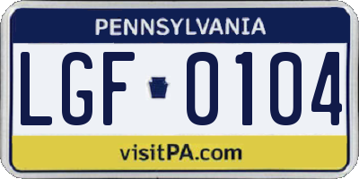 PA license plate LGF0104