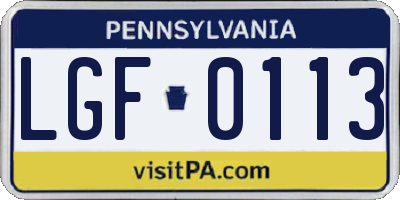 PA license plate LGF0113