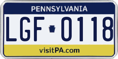 PA license plate LGF0118