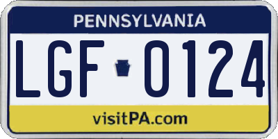 PA license plate LGF0124