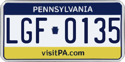 PA license plate LGF0135