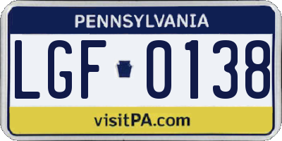 PA license plate LGF0138