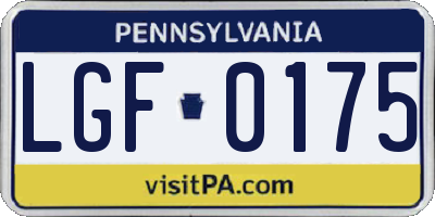 PA license plate LGF0175