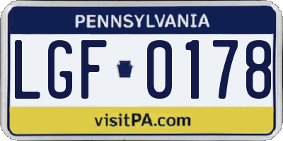 PA license plate LGF0178