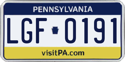 PA license plate LGF0191