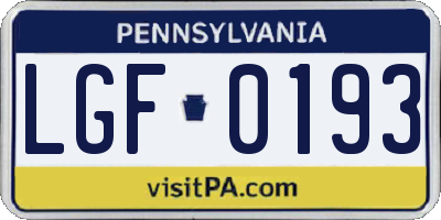 PA license plate LGF0193