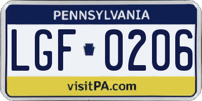PA license plate LGF0206