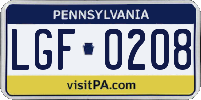PA license plate LGF0208